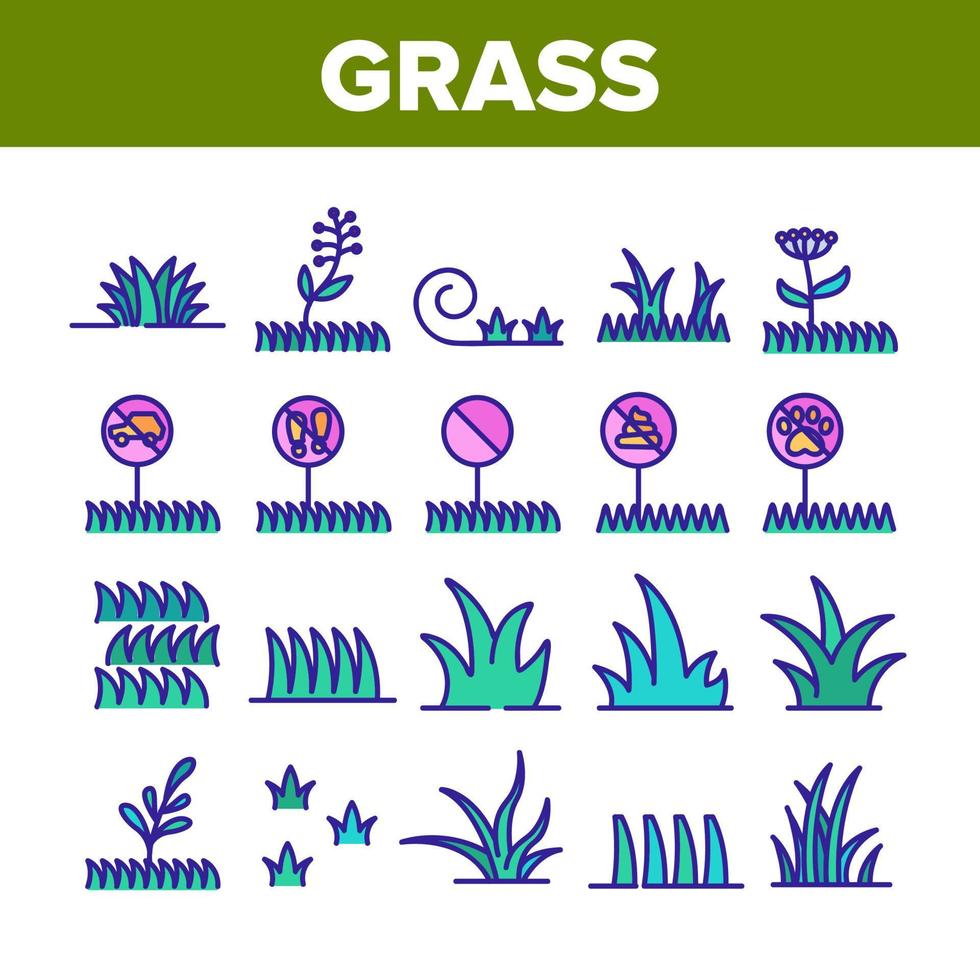 Grass Meadow Plant Collection Icons Set Vector