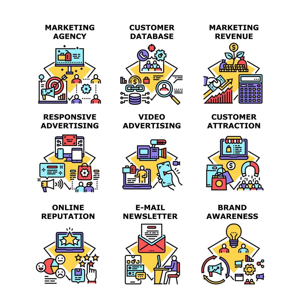 Marketing Agency Set Icons Vector Illustrations