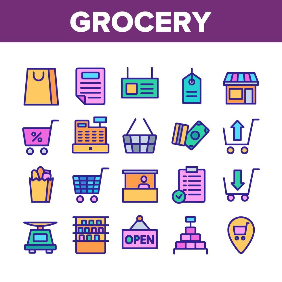 Grocery Shop Collection Elements Icons Set Vector