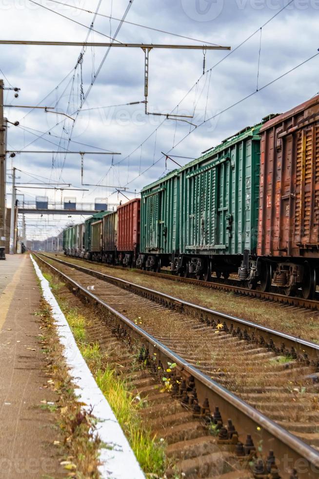 Photography to theme railway track after passing train on railroad photo