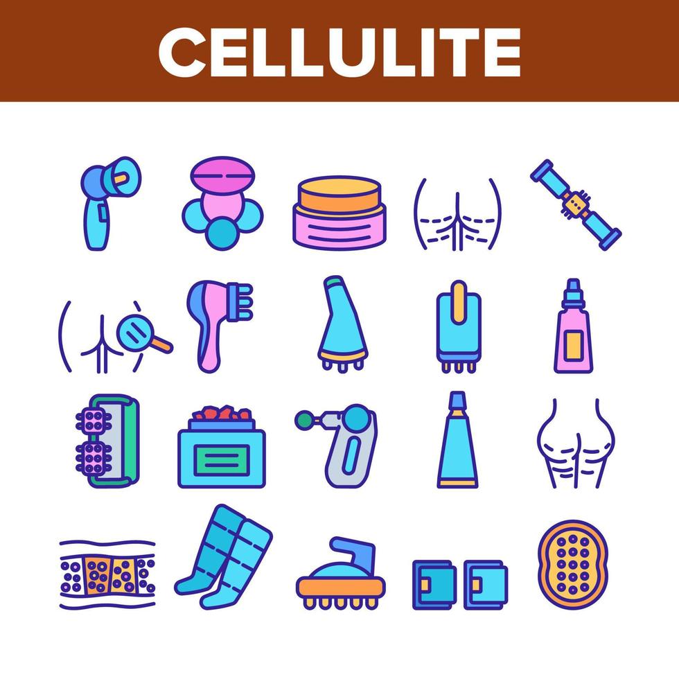 conjunto de iconos de colección de herramientas de combate de celulitis vector