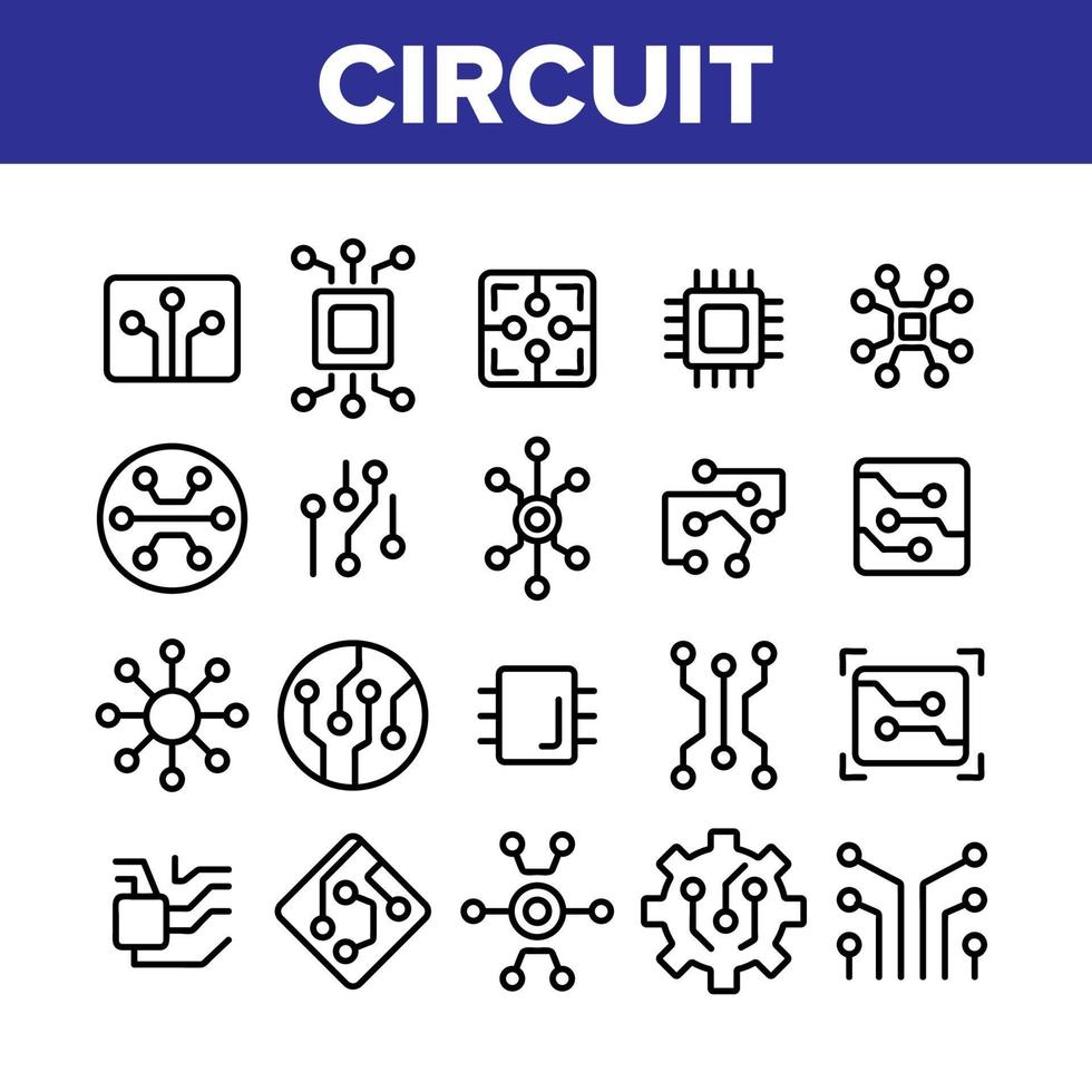 Circuit Computer Chip Collection Icons Set Vector