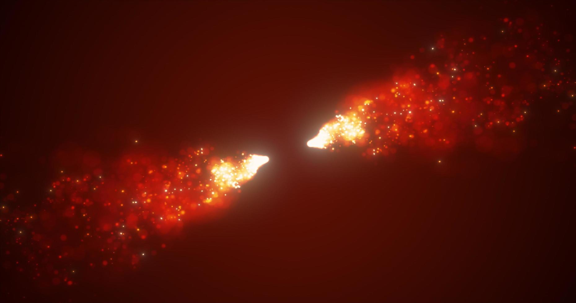 Abstract orange fiery lines with energy magic sparks from particles, abstract background photo