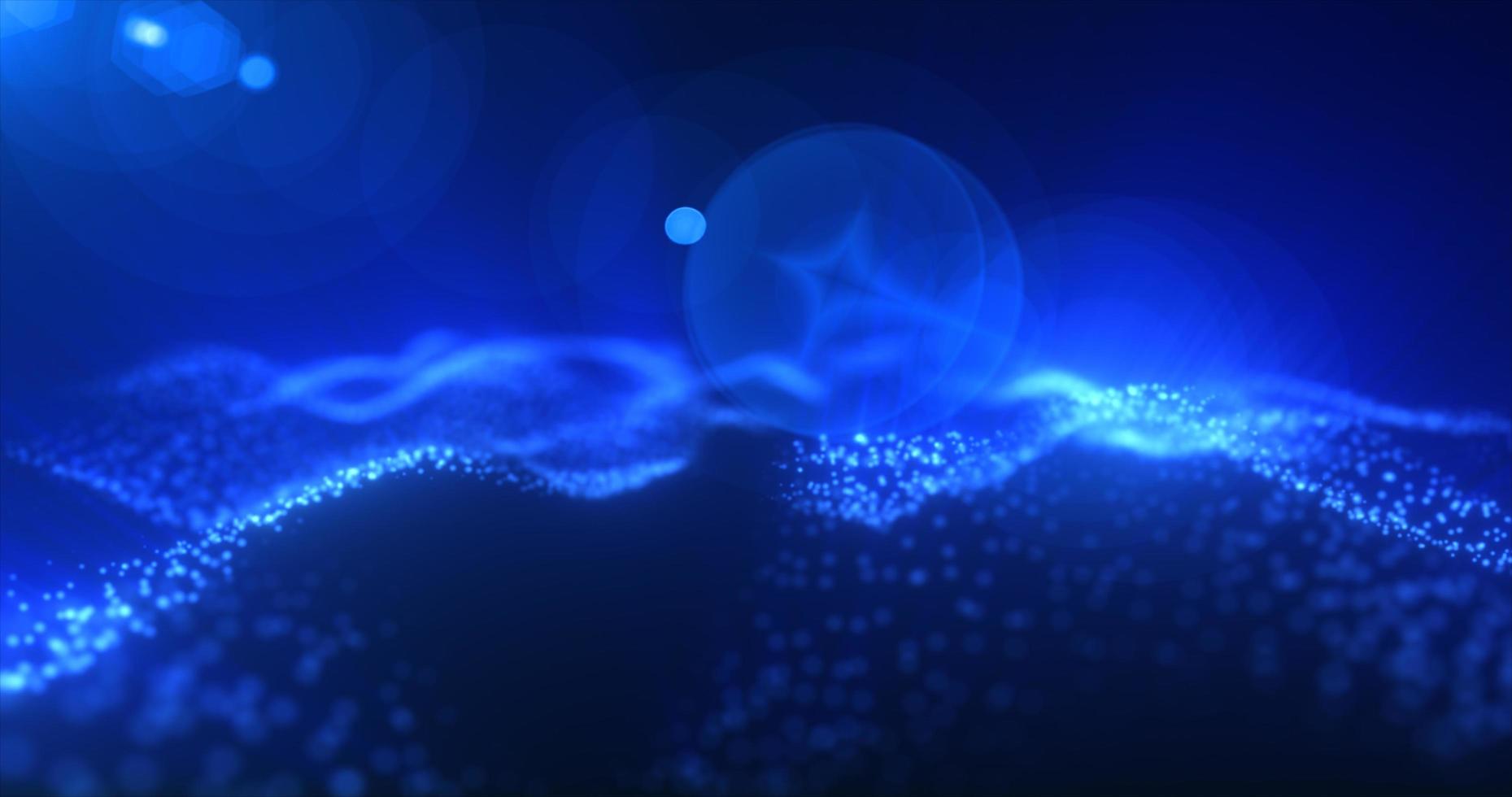 Abstract glowing blue magic energy wave from particles and dots bright shiny on a dark blue background. Abstract background photo