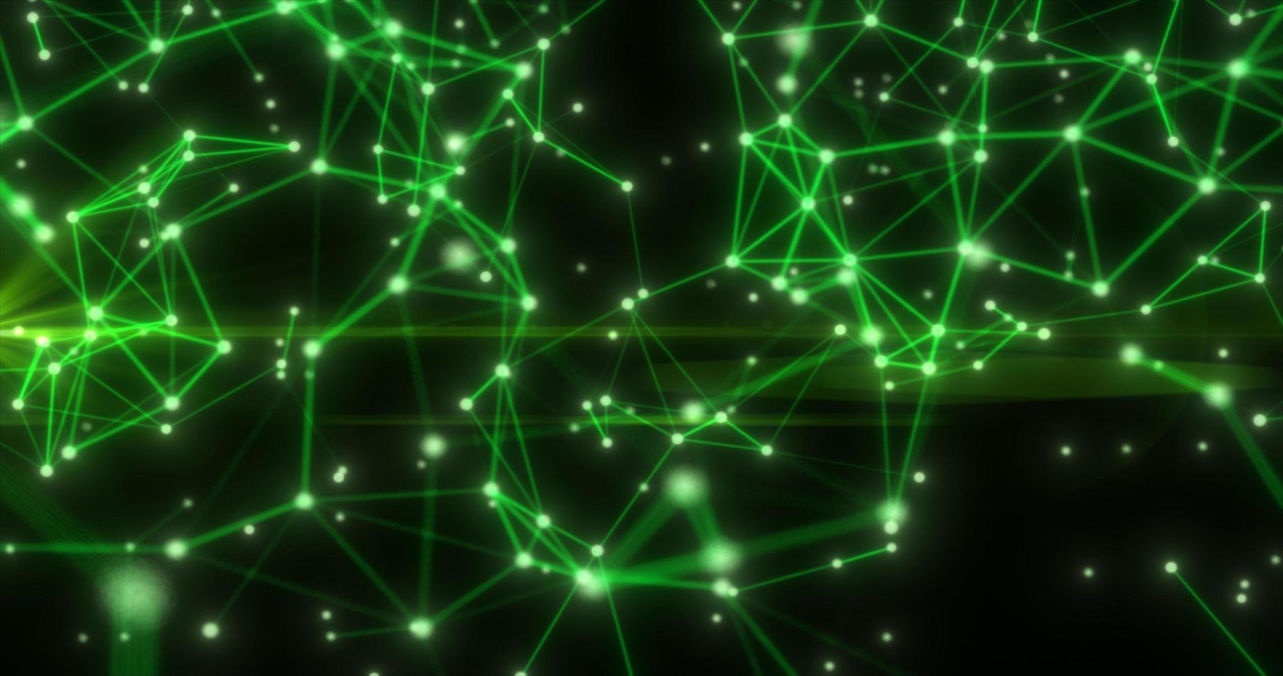 Abstract hi-tech green glowing lines with dots and plexus triangles, abstract background photo