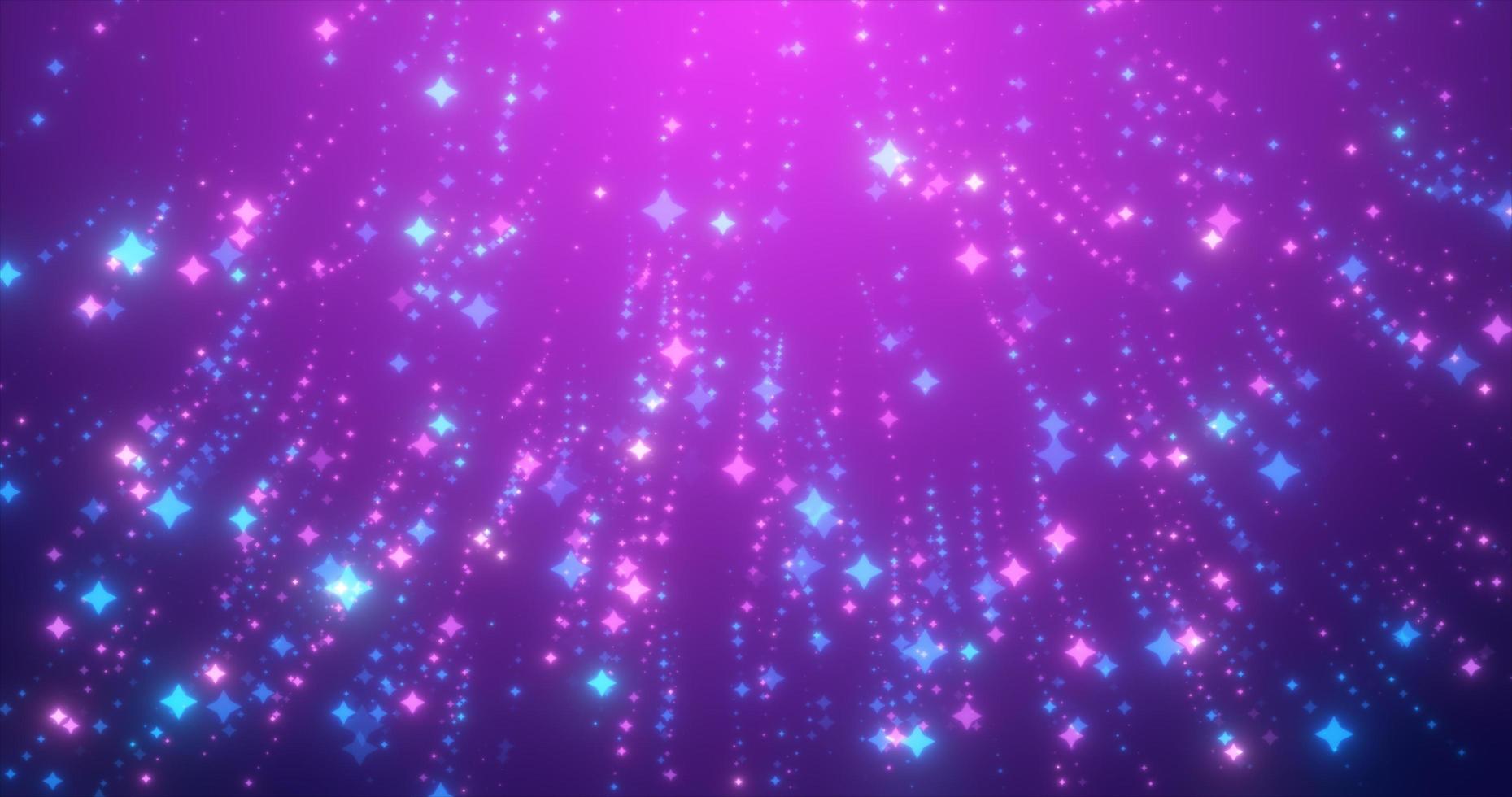 Abstract blue and purple bright glowing stars glamorous festive sparkling energy magical particles, abstract background photo