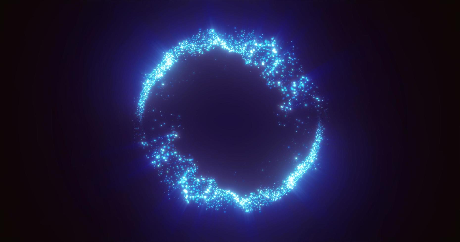 Abstract glowing looped circle made of blue lines of magical energy particles. Abstract background photo