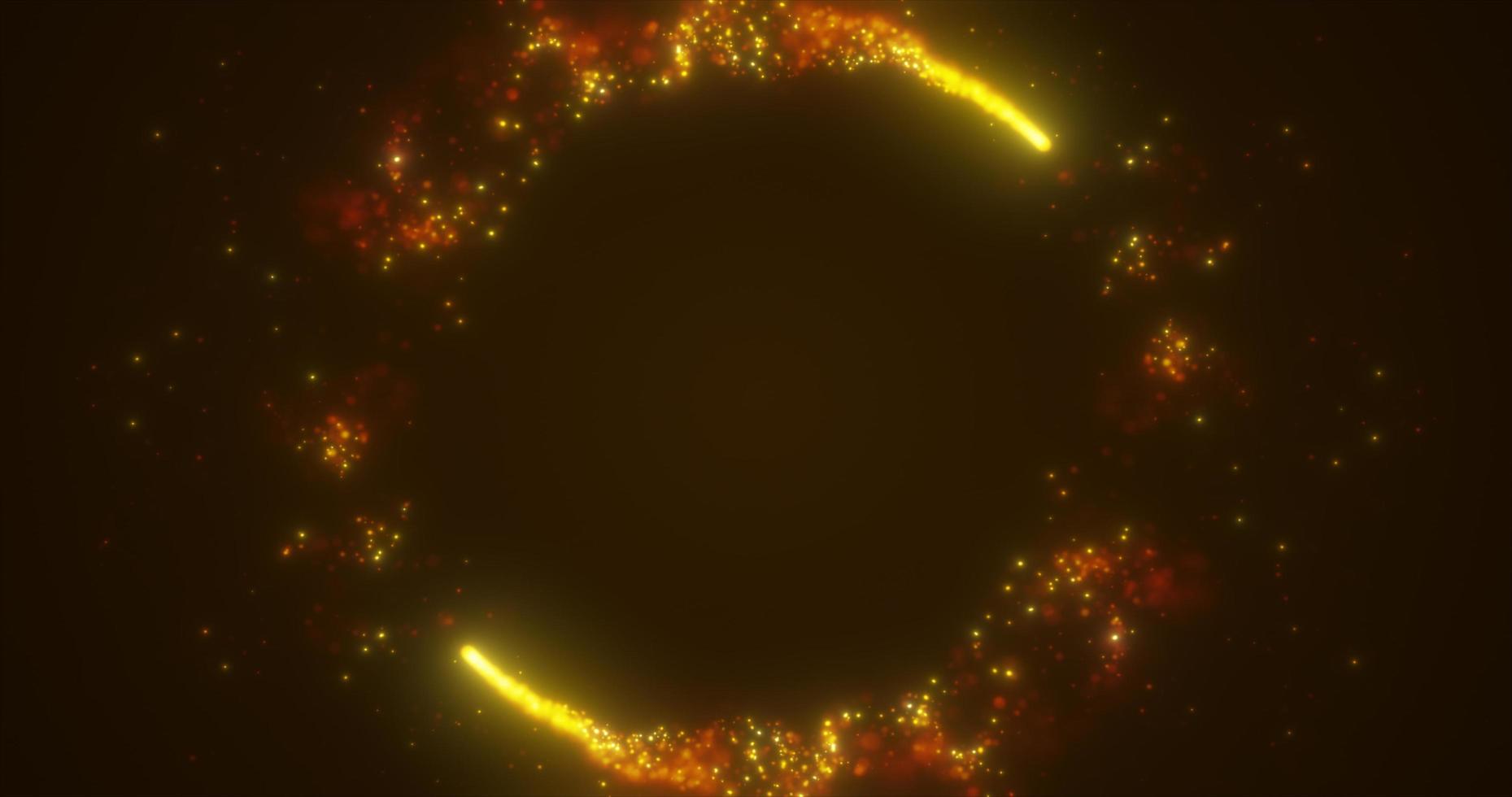 Abstract yellow gold energy lines and cyclic circles with magic bokeh from particles, abstract background photo