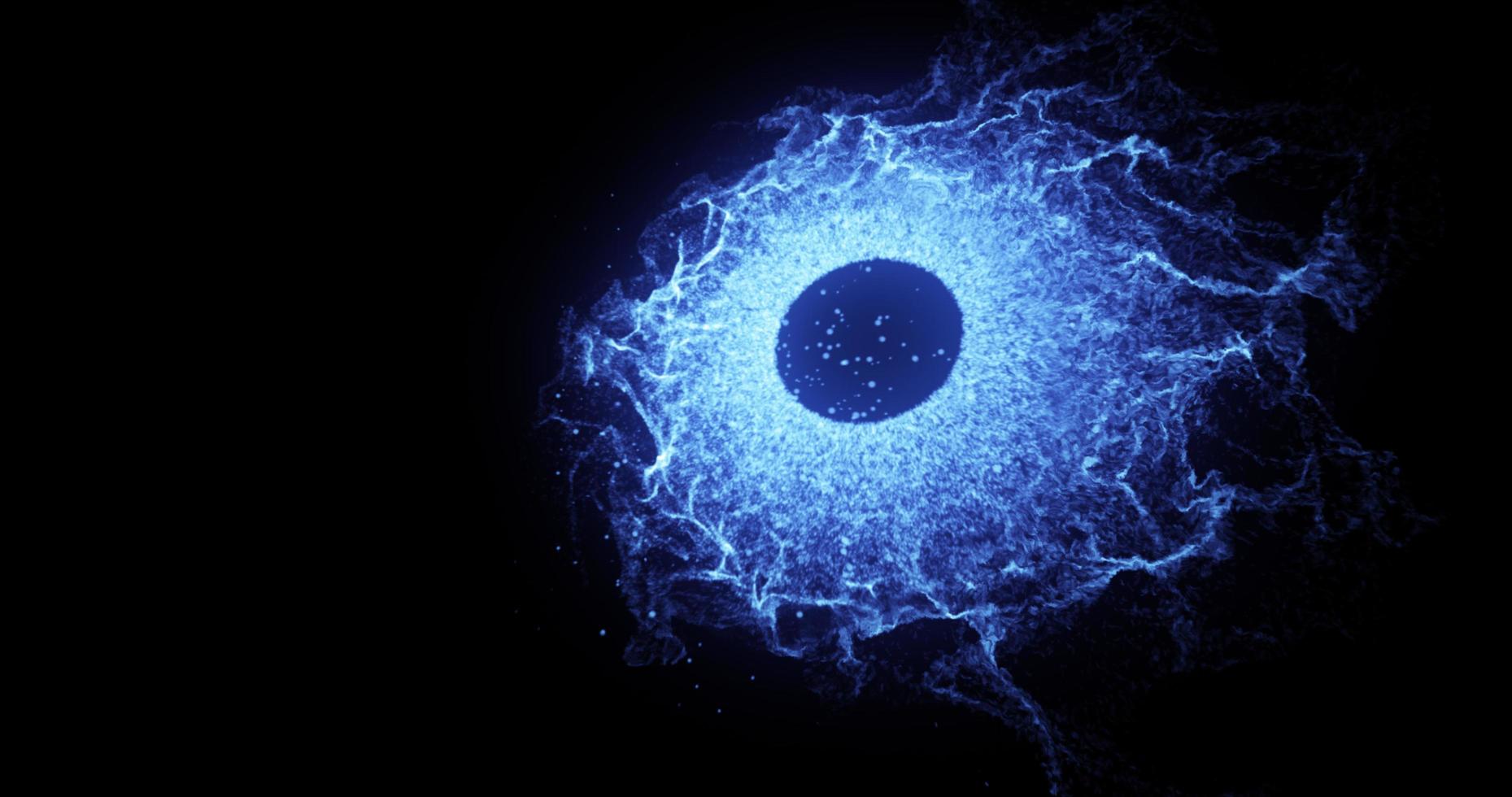 Abstract glowing blue futuristic energy dust with waves of magical energy particles on a dark blue background. Abstract background photo
