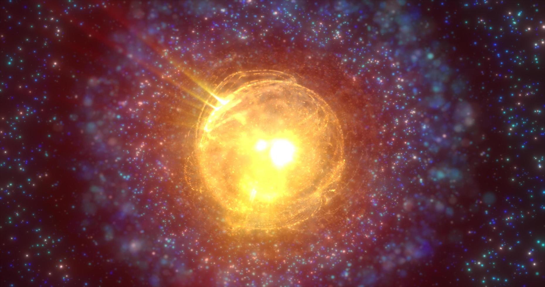 Abstract futuristic glowing with yellow light round sphere space star from magic high-tech energy on the background of the space galaxy. Abstract background photo