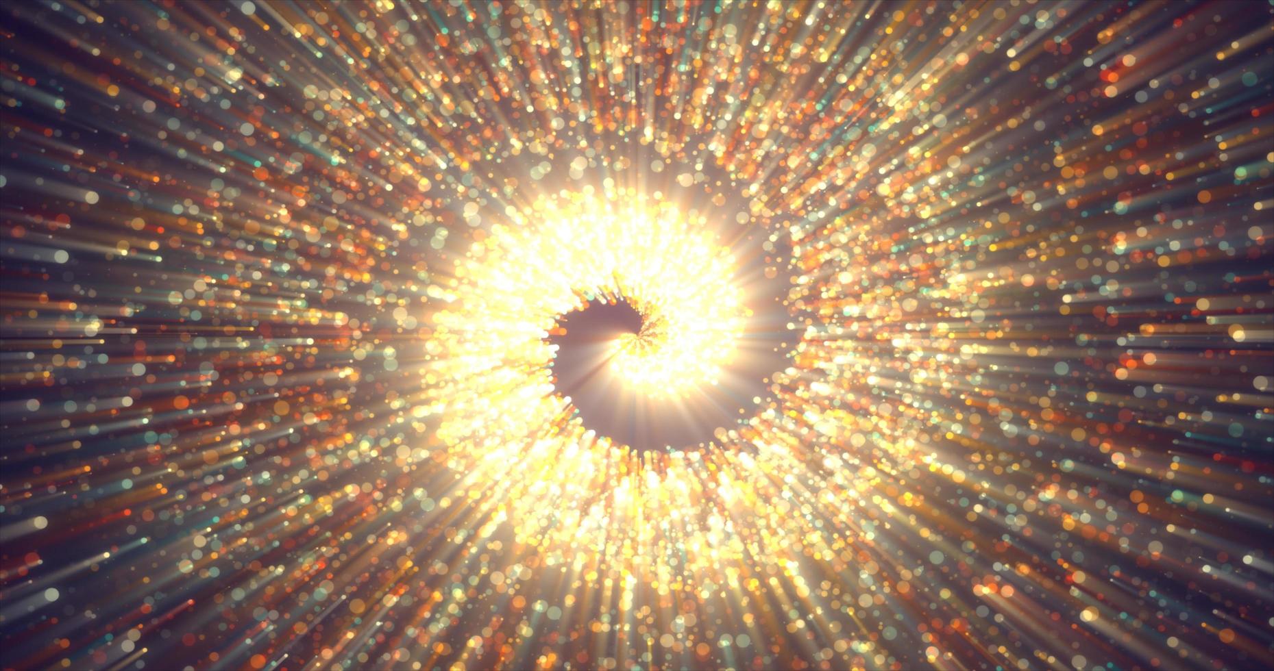 Abstract spiral tunnel of beautiful flying glowing magical particles bokeh energy orange fiery circles on a dark background. Abstract background photo