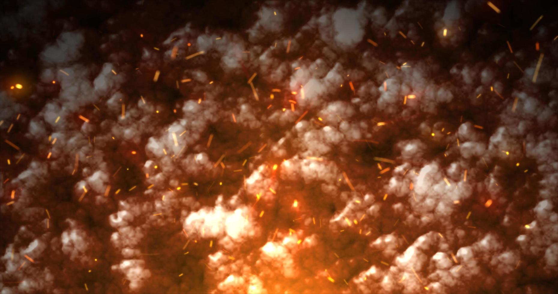 Abstract orange fiery sparks and smoke from a bonfire with fire, abstract background photo