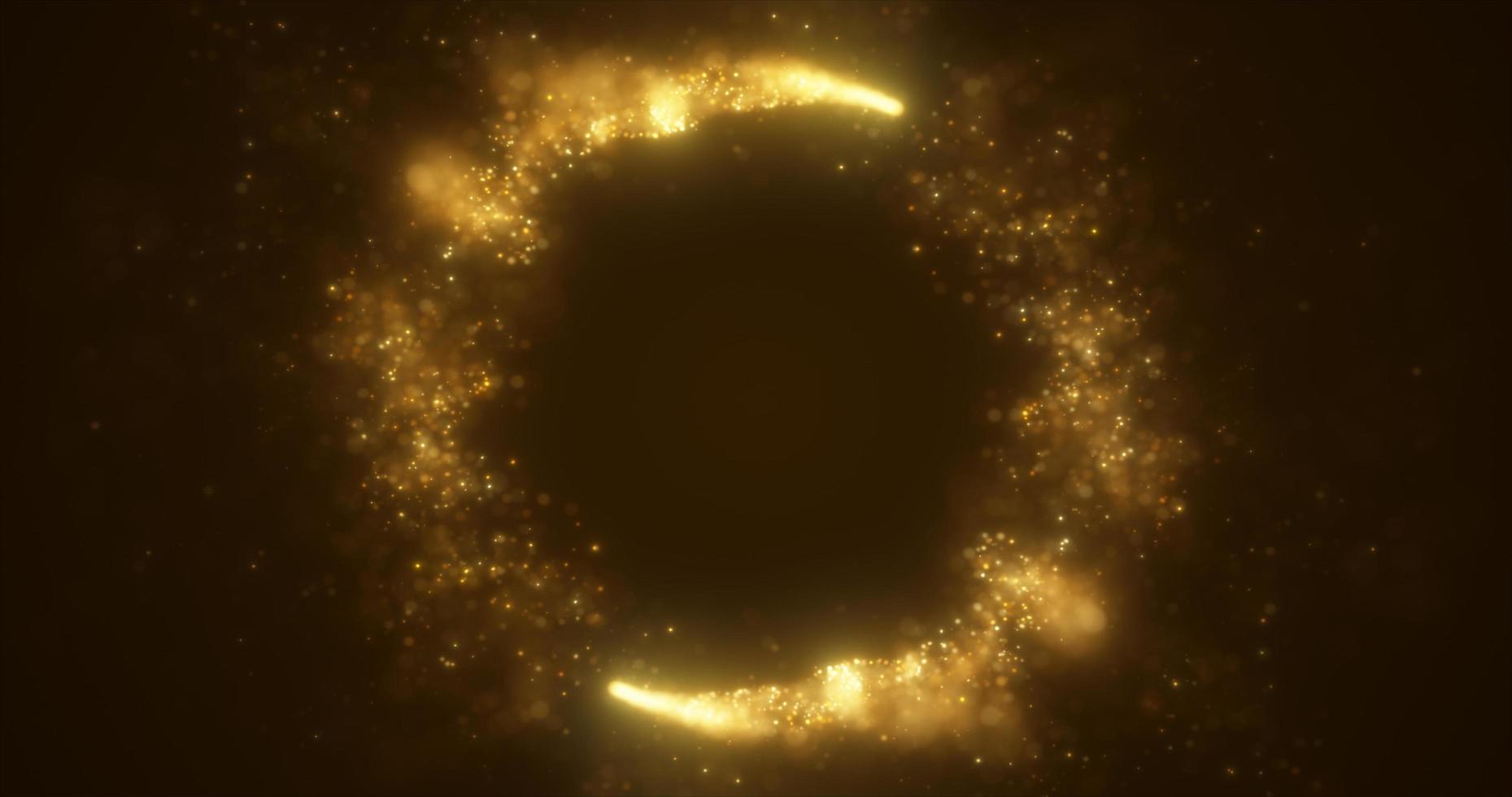 Abstract yellow gold energy lines and cyclic circles with magic bokeh from particles, abstract background photo