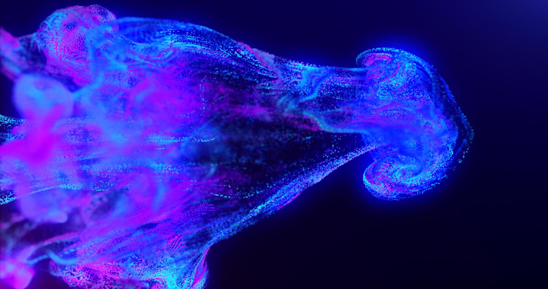 Abstract fluid explosion iridescent blue and purple waves glowing with blur effect and energy magical bokeh on dark blue background. Abstract background photo