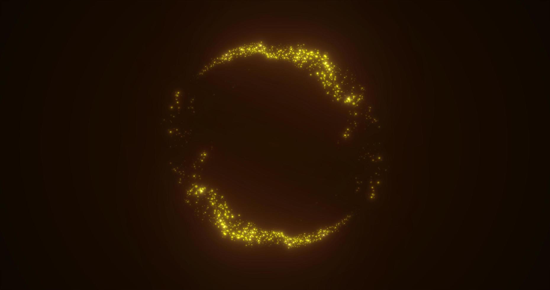 Abstract glowing looped circle of yellow golden lines of magical energy particles. Abstract background photo