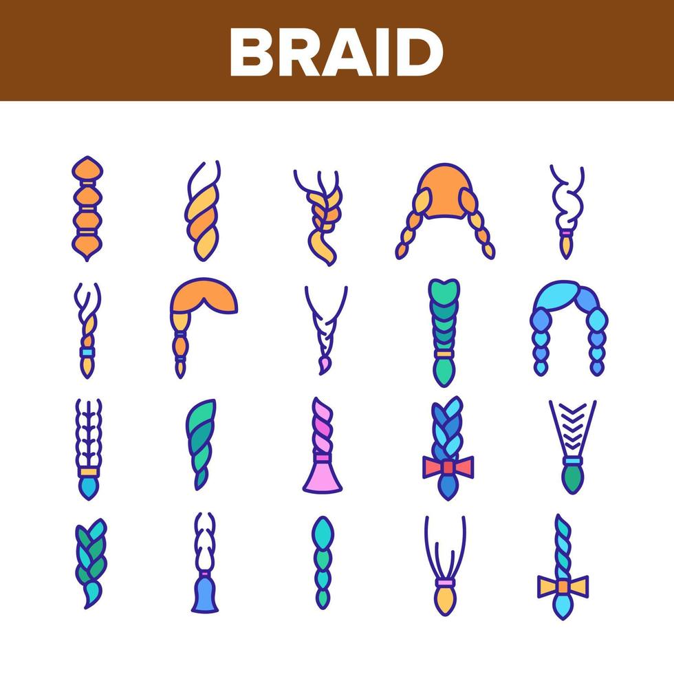 Braid Bread Hairstyles Collection Icons Set Vector