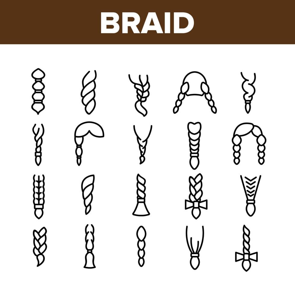 conjunto de iconos de colección de peinados de pan trenzado vector