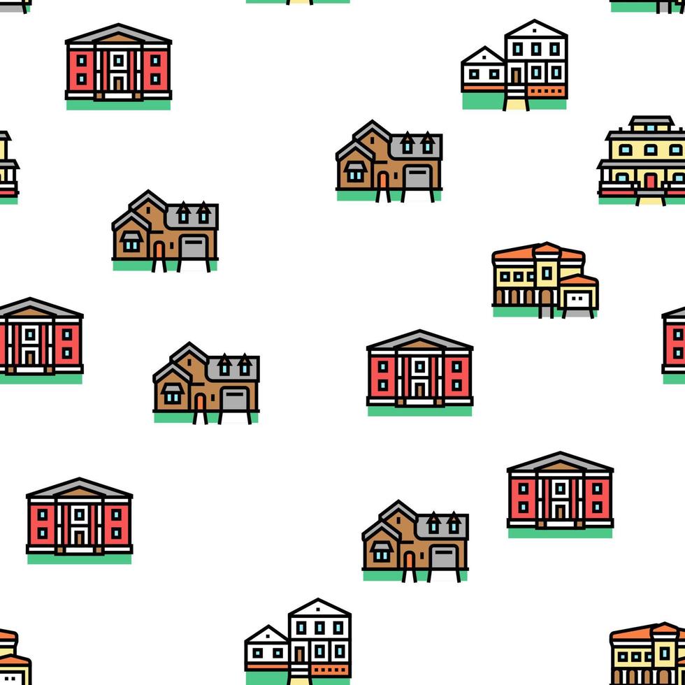 House Architectural Exterior Vector Seamless Pattern