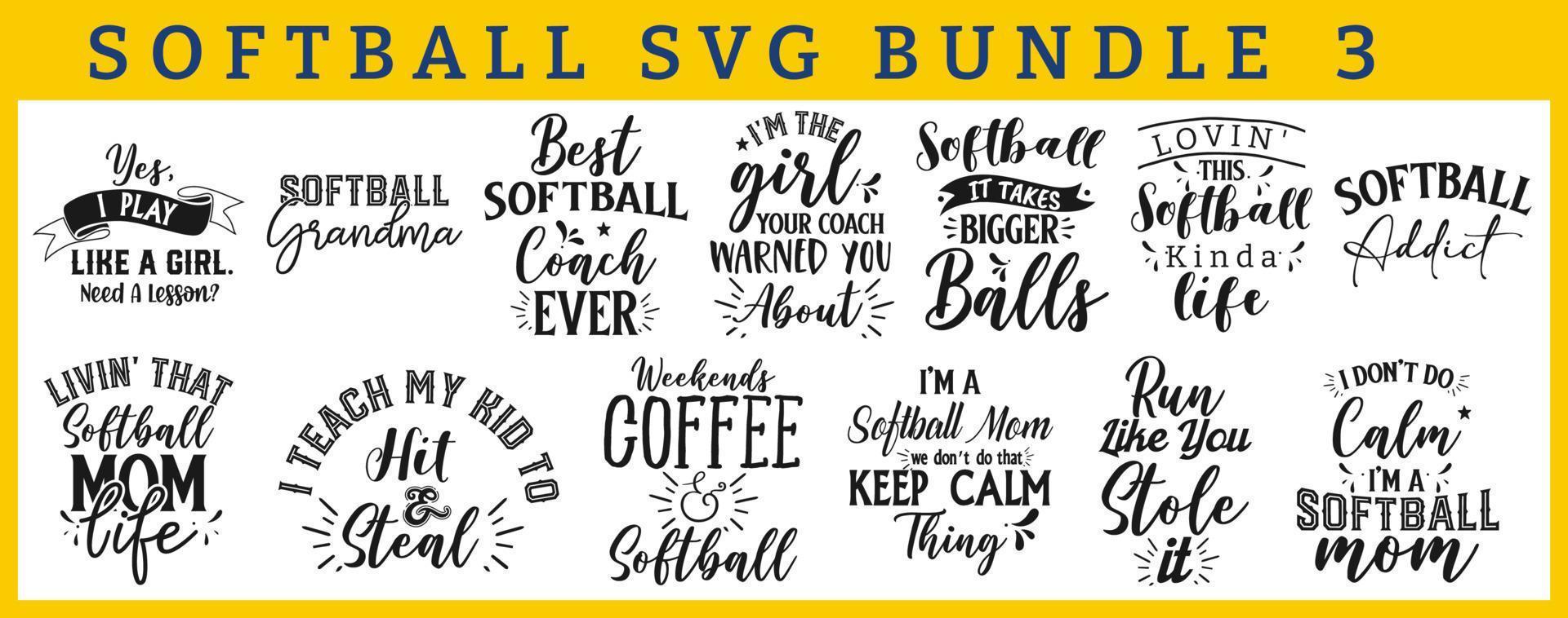 Softball Inspiration SVG Bundle Hand Drawn Typography Quotes and Sayings with Vector Illustration Graphic Perfect for T-Shirts Banners Mugs and More