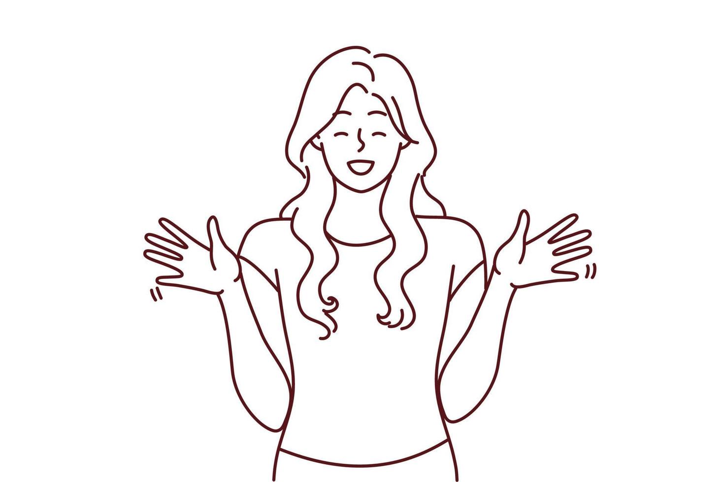 emocionada joven pelirroja sintiéndose eufórica y llena de alegría. la mujer sonriente se siente alegre y muestra emociones positivas. ilustración vectorial vector