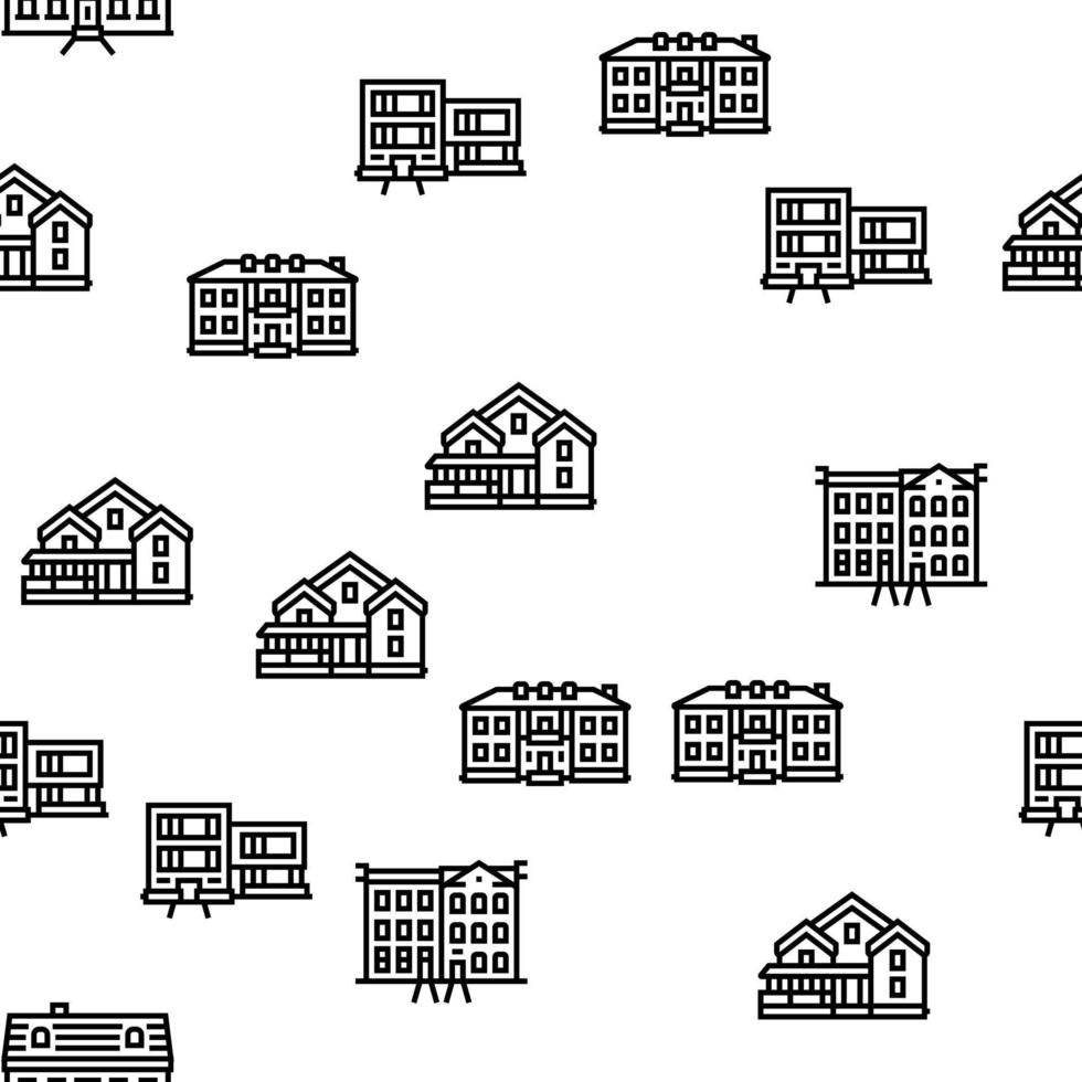 House Architectural Exterior Vector Seamless Pattern