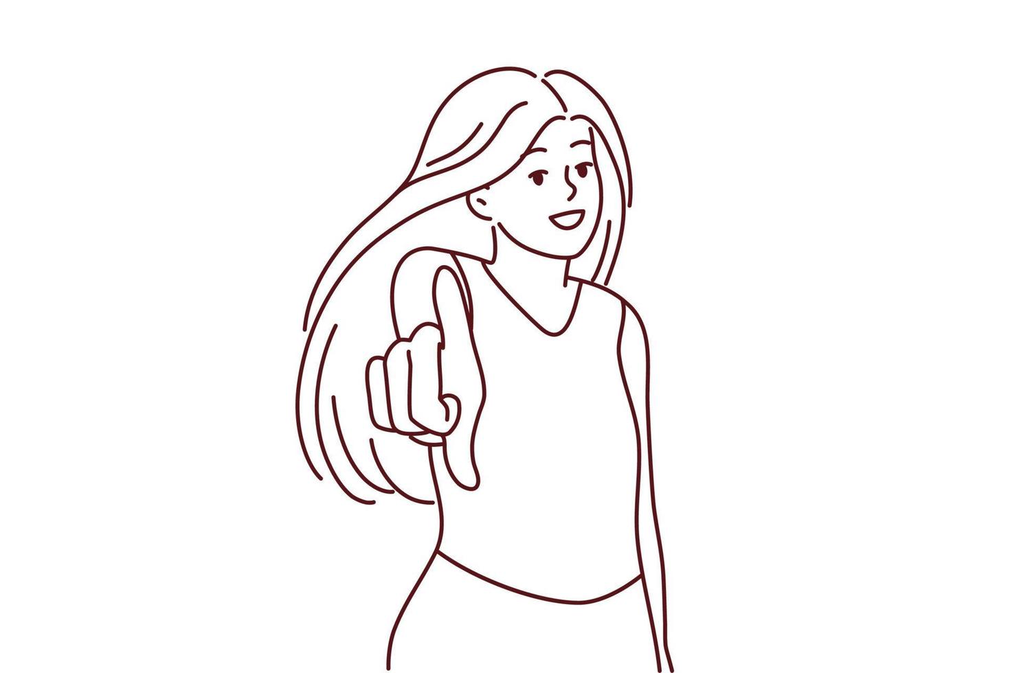 Smiling woman point at screen vector