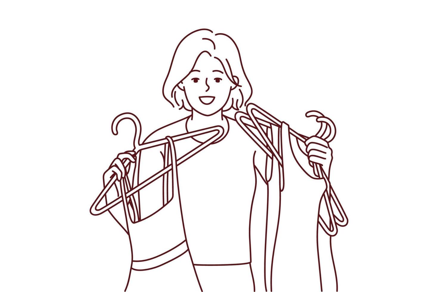 mujer joven feliz con vestidos en perchas de compras en el centro comercial. niña sonriente comprando ropa de moda en la tienda. Estilo y consumismo. ilustración vectorial 18777095 Vector en Vecteezy mujer joven feliz con vestidos en perchas de compras en el centro comercial. niña sonriente comprando ropa de moda en la tienda. Estilo y consumismo. ilustración vectorial 18777095 Vector en Vecteezy
