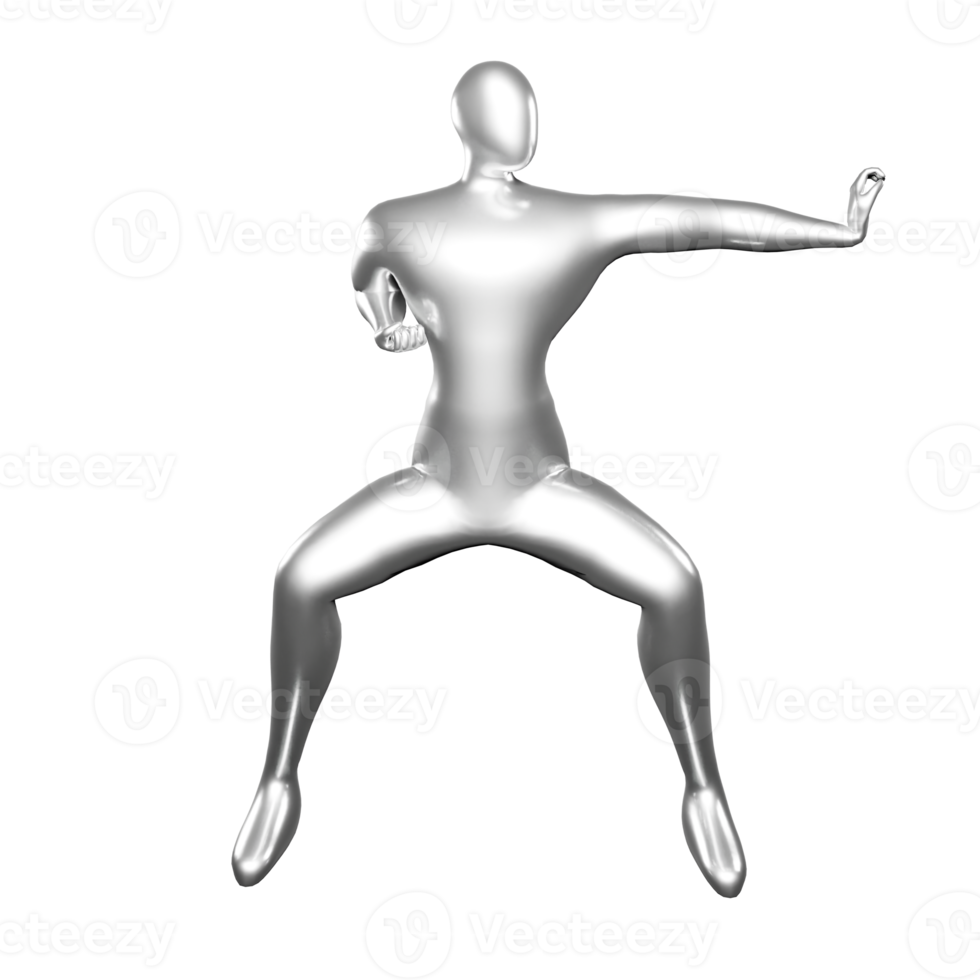 3D Render of Silver Stickman Karate Pose punching with left palm - Perfect Visual for Martial Arts Fans png