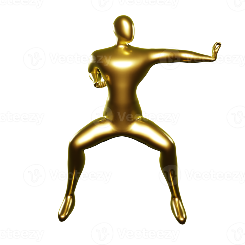 3D Render of Gold Stickman Karate Pose punching with left palm - Perfect Visual for Martial Arts Fans png