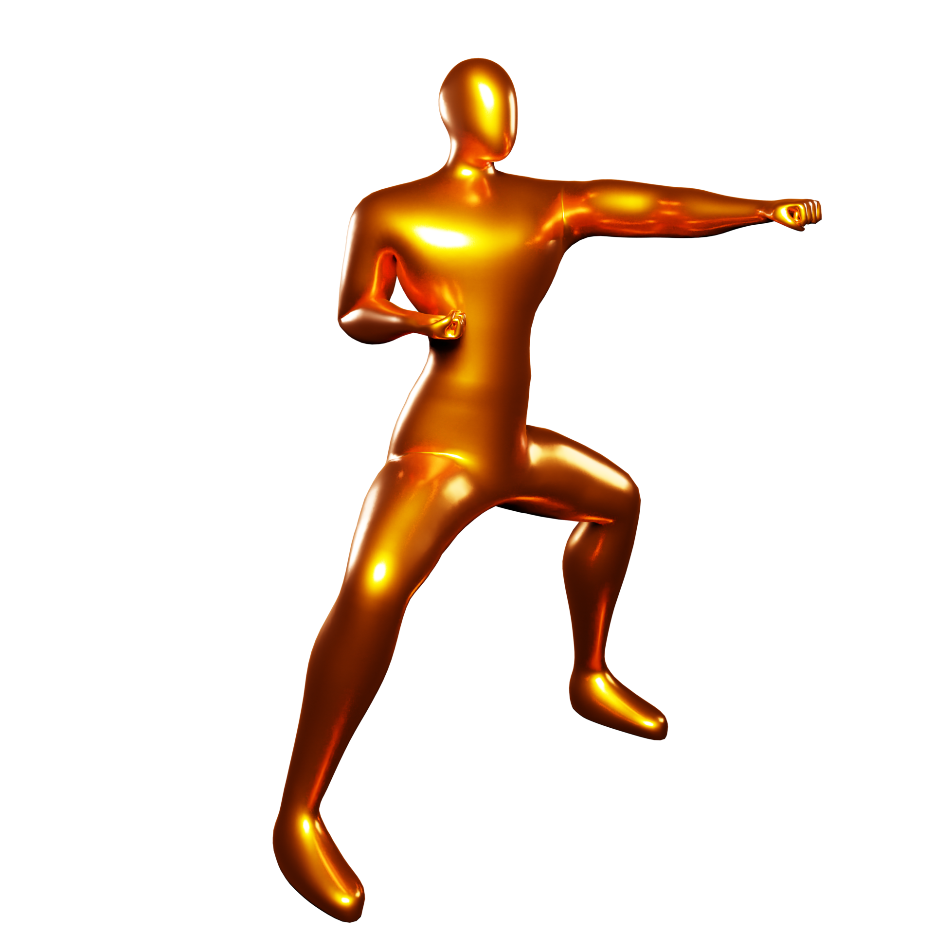 3D Render of Bronze Stickman Karate Pose with Left Hand Punching