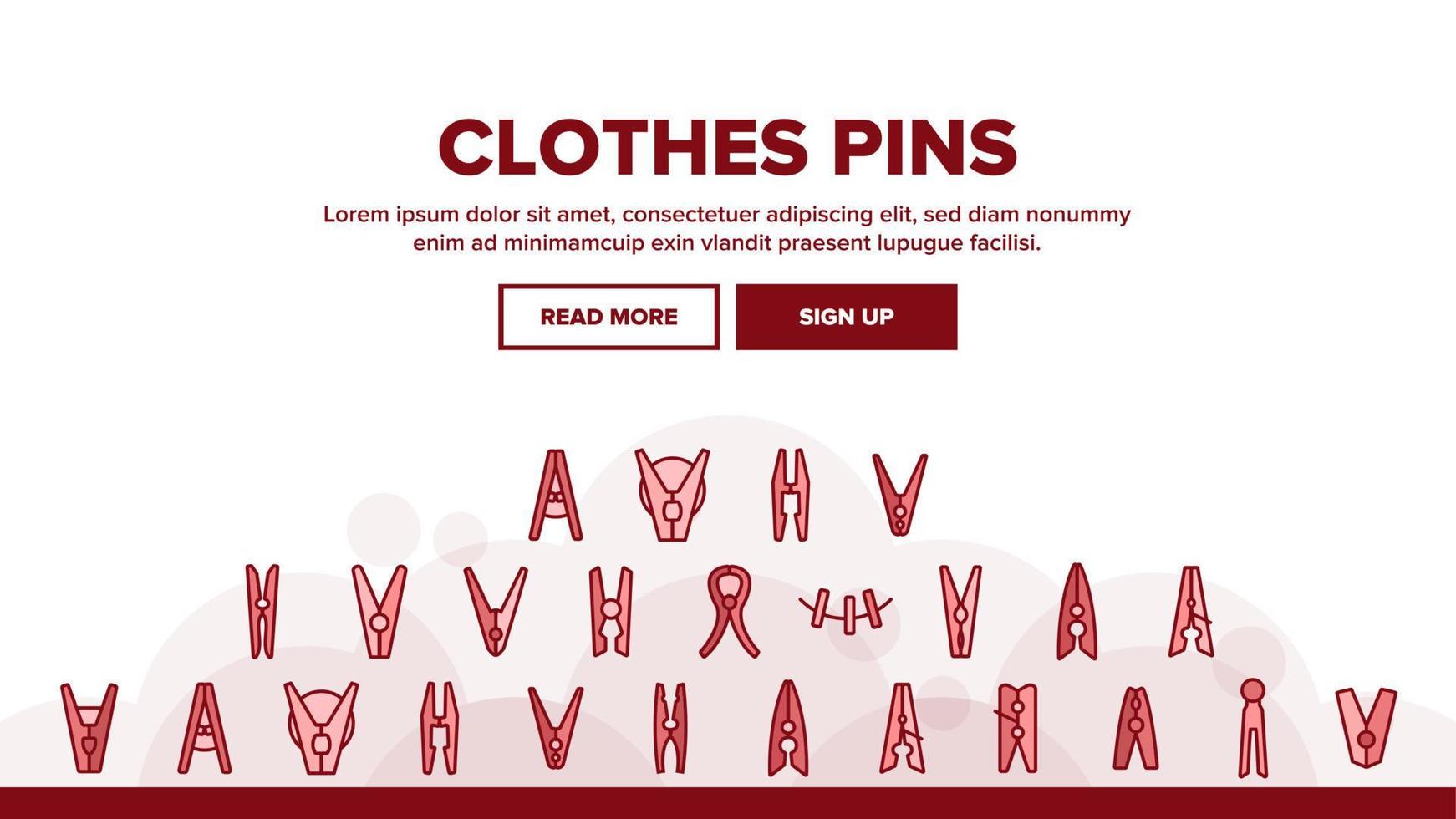 Clothes Pins Fasteners Landing Header Vector