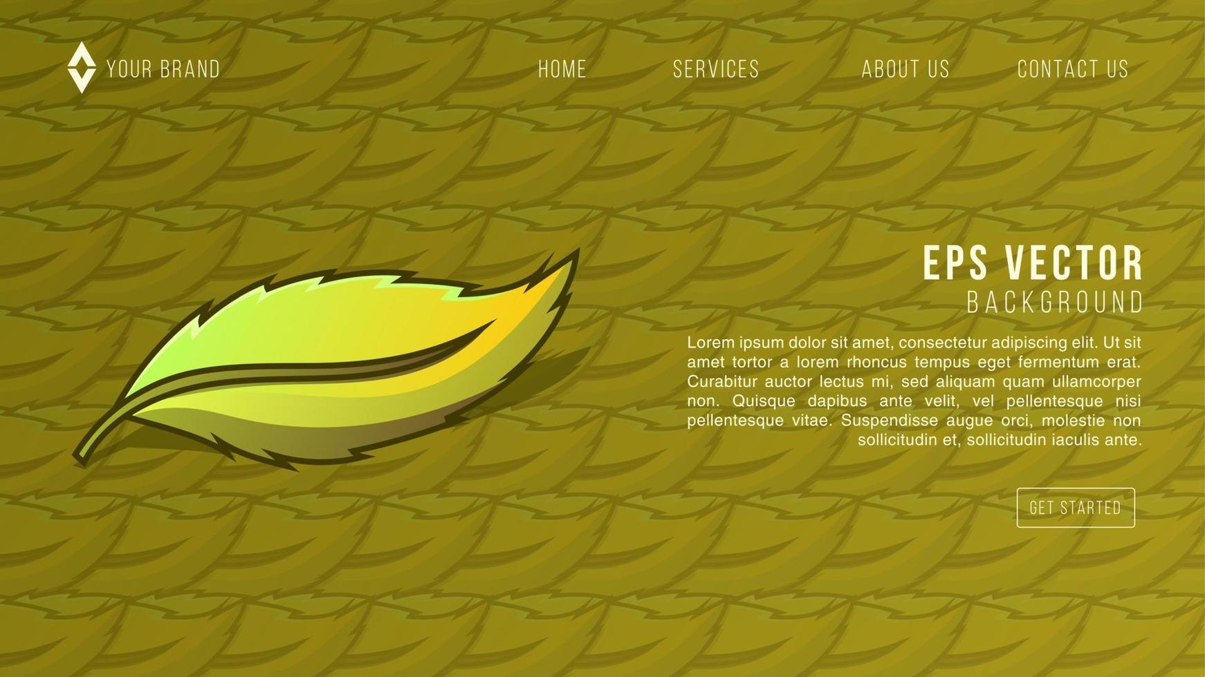 Landing page template with yellow pattern background. Tropical botanical design vector illustration concept for website development