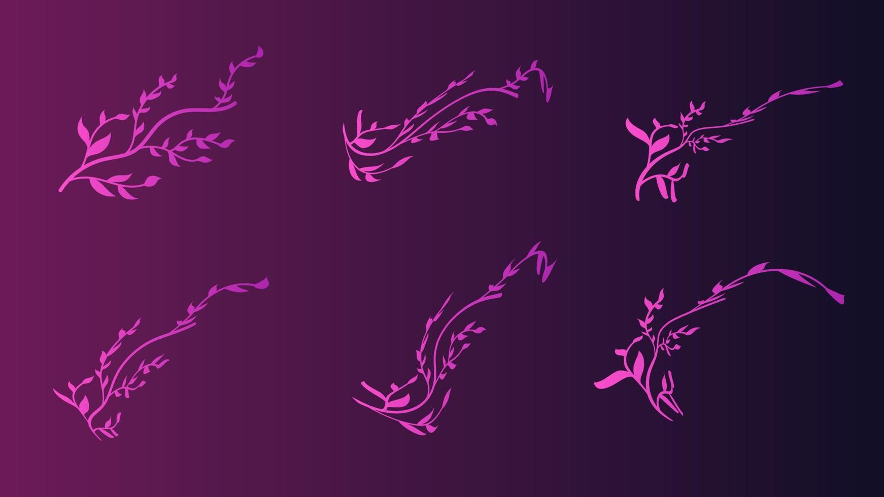 Set of branch purple gradient of a plant with leaves and a silhouette of a bird for a beauty salon vector