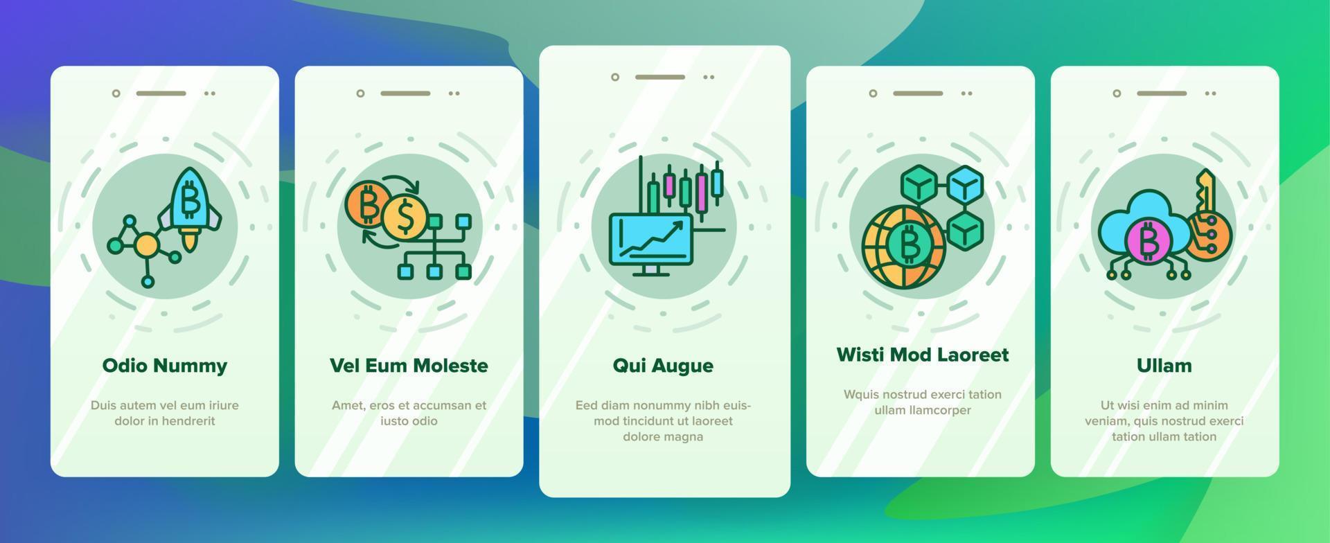 Blockchain Technology, Cryptocurrency Vector Onboarding Mobile App Page Screen