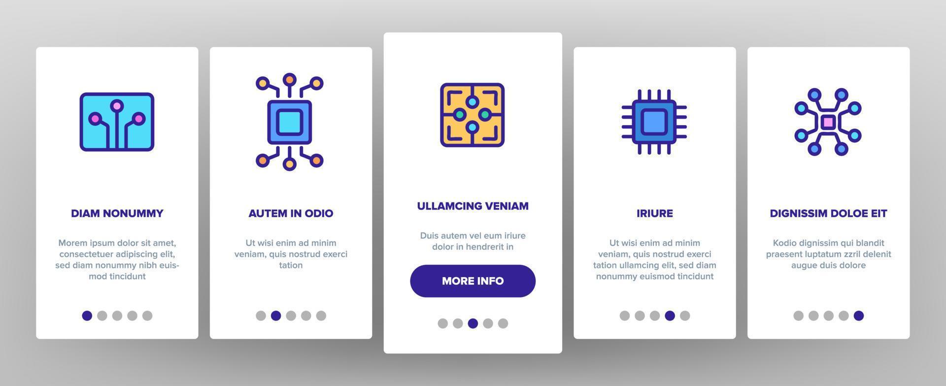 Circuit Computer Chip Onboarding Icons Set Vector