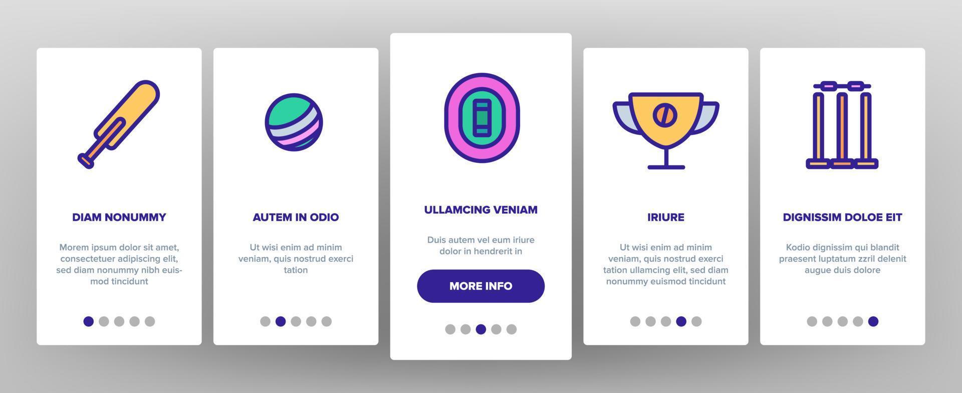 Cricket Onboarding Icons Set Vector