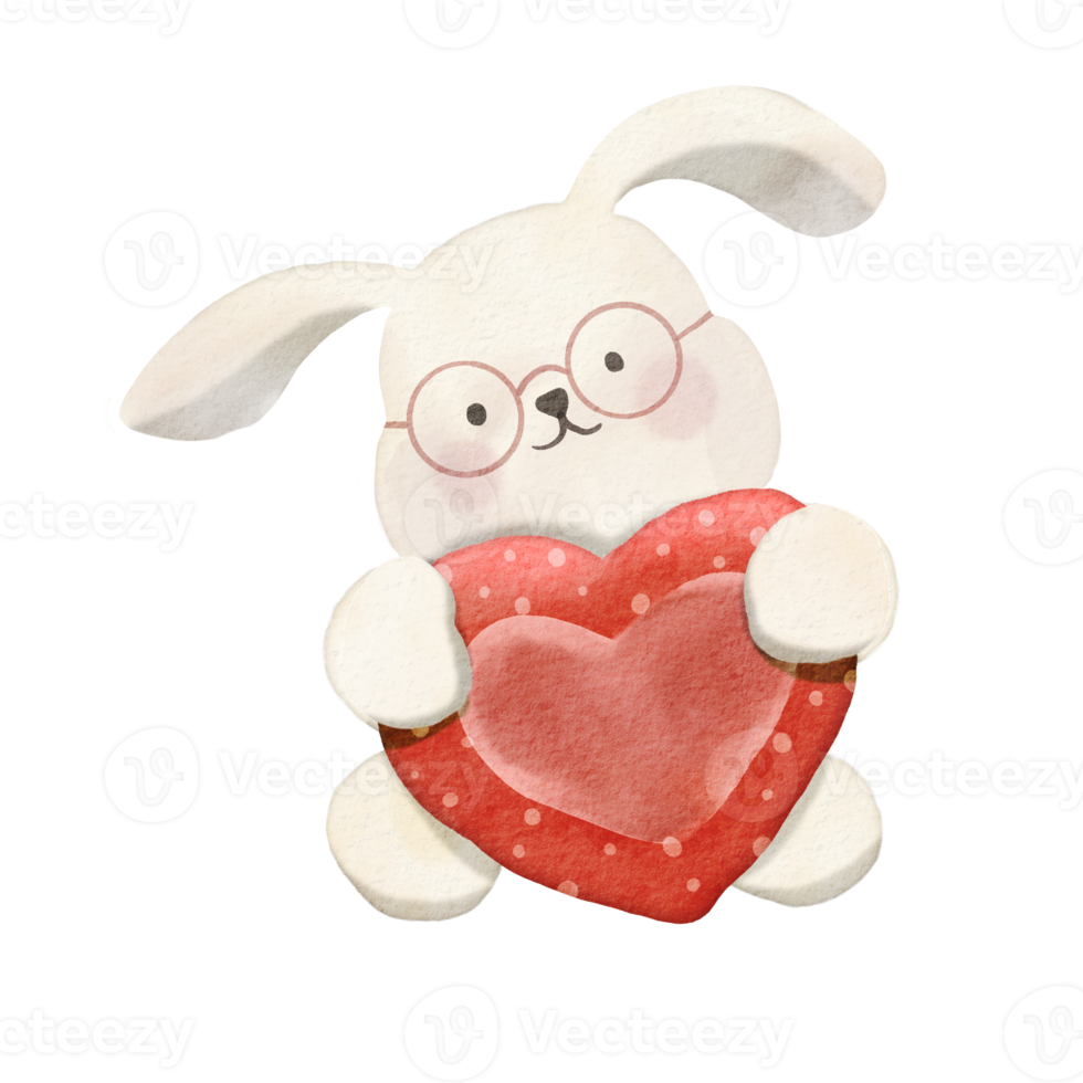 waterverf illustratie van schattig konijn knuffelen hart ,schattig item PNG ontwerp , png transparantie