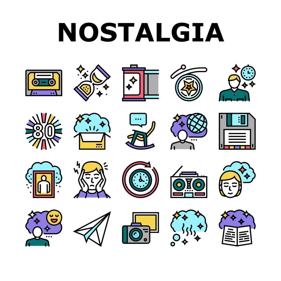 Nostalgia And Memory Collection Icons Set Vector