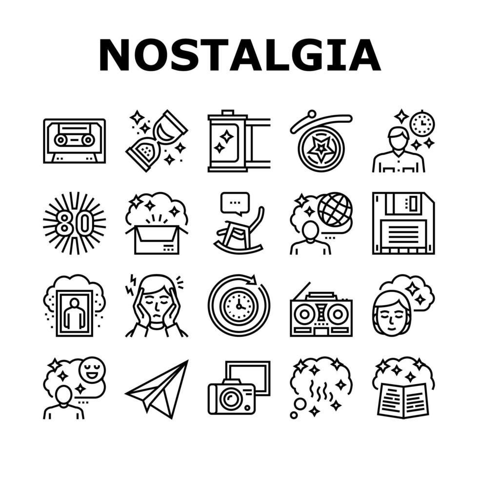 conjunto de iconos de colección de nostalgia y memoria vector