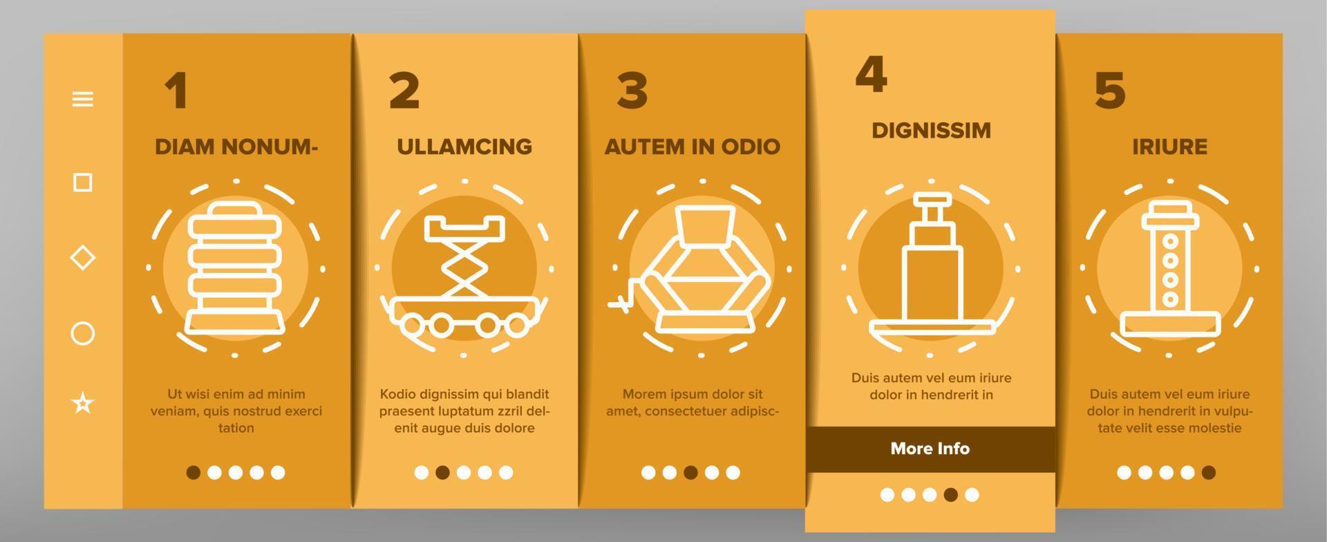 Jack-screw Equipment Onboarding Icons Set Vector