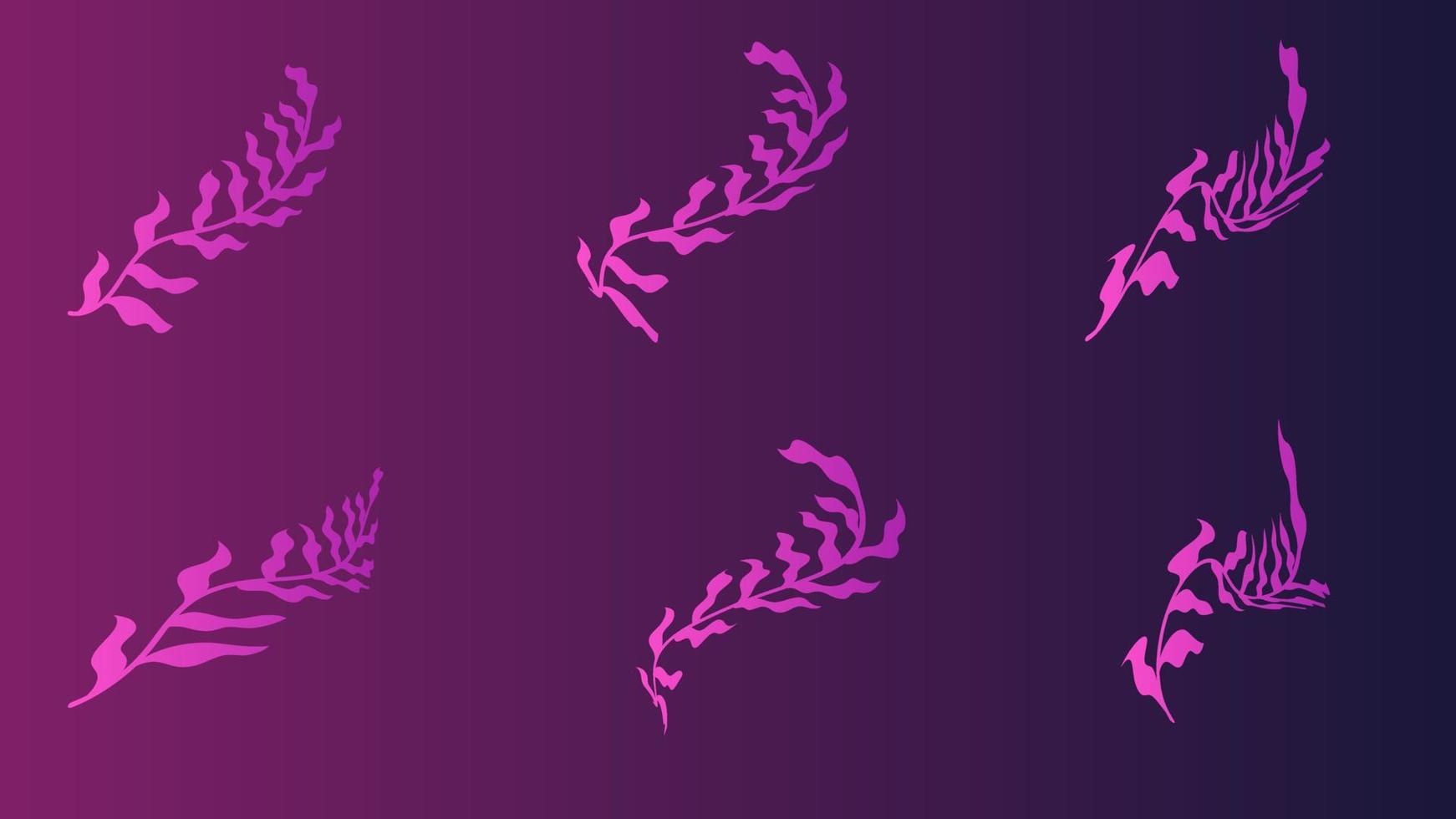 Set of branch purple gradient of a plant with leaves and a silhouette of a bird for a beauty salon vector