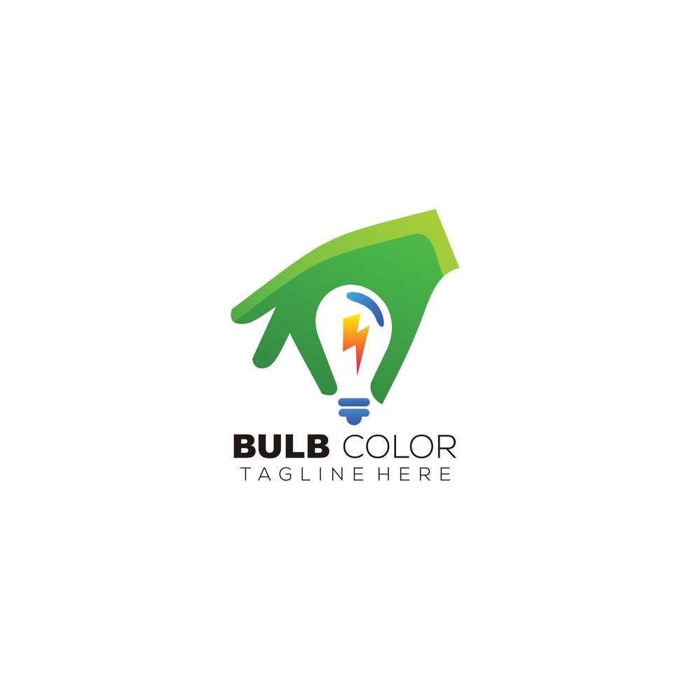 bulb energy with hand logo design gradient color vector