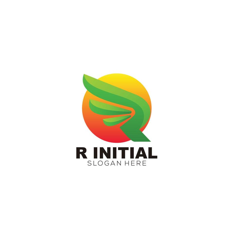 r inicial con diseño de logotipo de icono de alas colorido vector