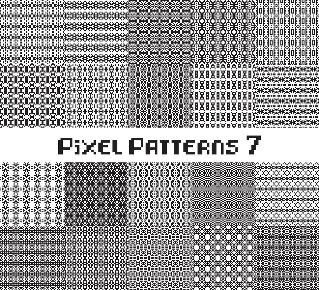 Pixel pattern seamless, black and white color. Patterns set in retro design. vector