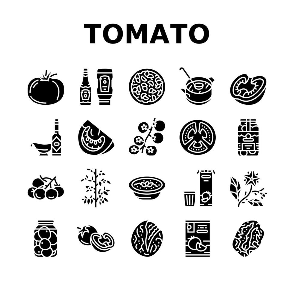 Tomato Natural Vitamin Vegetable Icons Set Vector