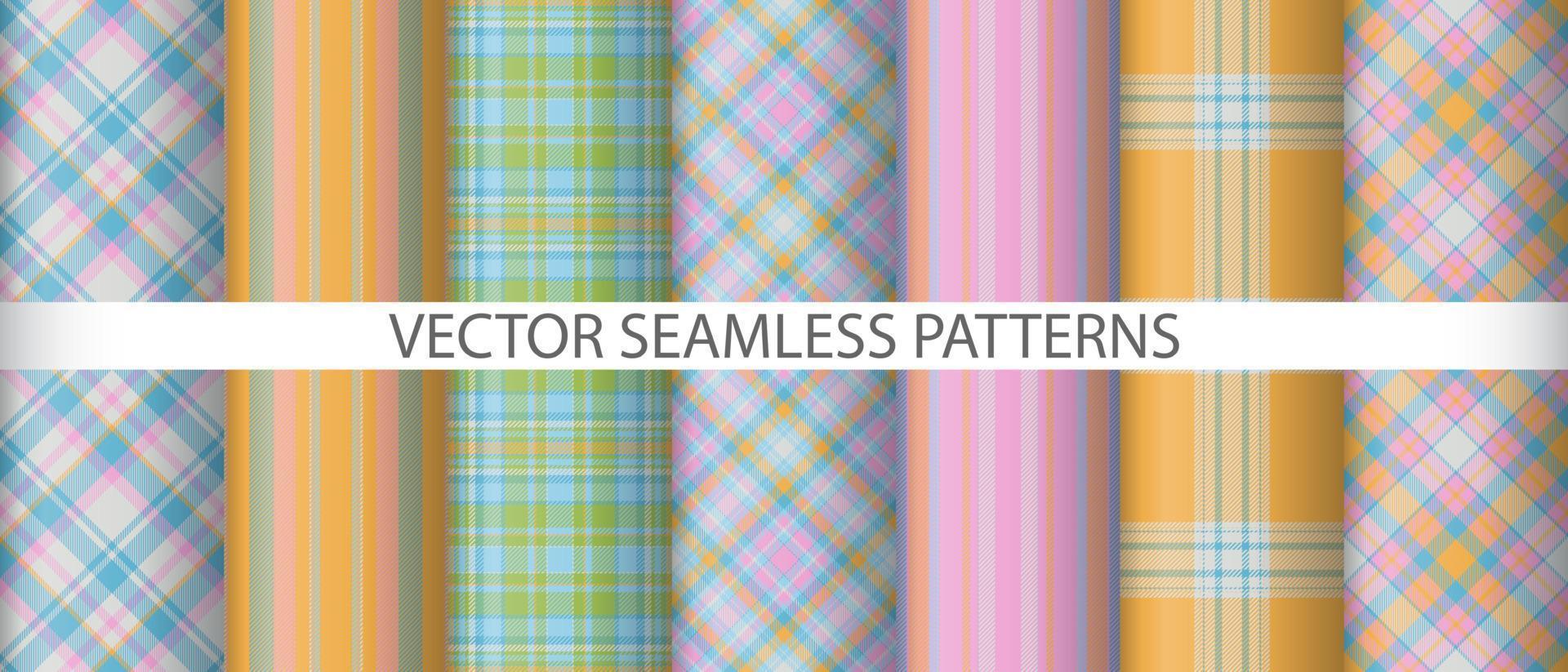 Set plaid tartan fabric. Vector seamless textile. Background texture pattern check.