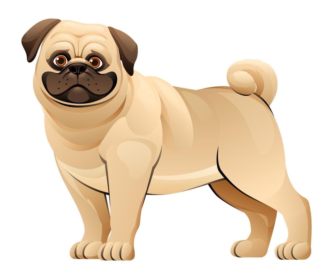 ilustración de dibujos animados de vector de perro pug lindo