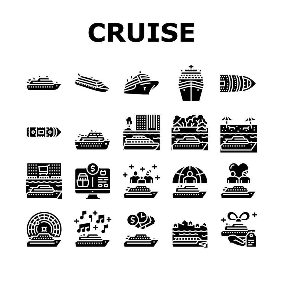 Cruise Ship Vacation Enjoyment Icons Set Vector
