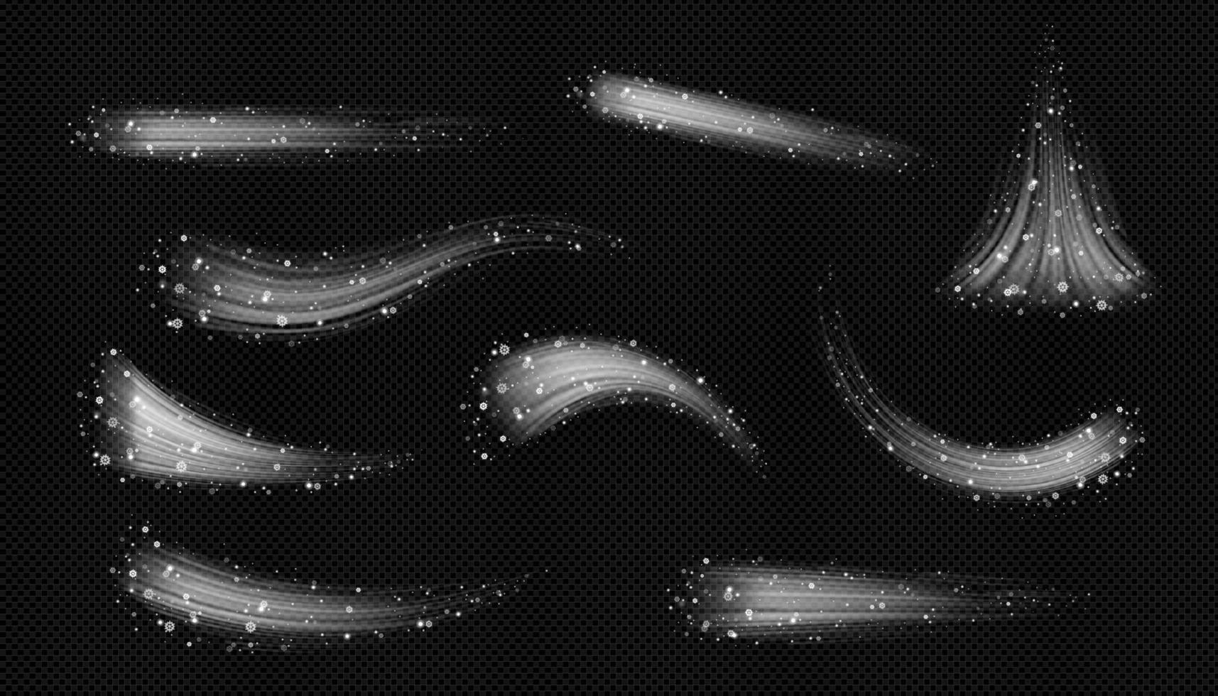 Air flow, wind blowing effect, trails snowflakes vector