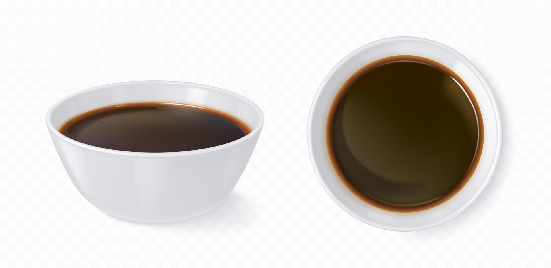 Realistic white bowl with soy sauce vector